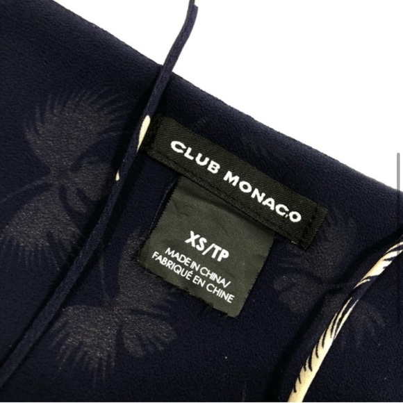 CLUB MONACO BENICIA CAMISOLE TANK TOP BLOUSE NAVY FLORAL RUFFLE PEPLUM SILK XS - Picture 6 of 7